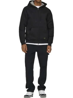 Sweat à capuche zippé noir uni à coupe droite avec des poches