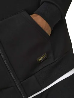 Sweat à capuche zippé noir uni à coupe droite avec des poches