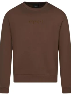 Sweat chocolat uni avec une coupe droite un col rond et une doublure en polaire