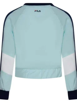 Sweat ciel en coton coupe droite tricolore avec logo floqué col rond à manches longues