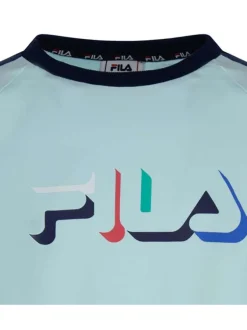 Sweat ciel en coton coupe droite tricolore avec logo floqué col rond à manches longues
