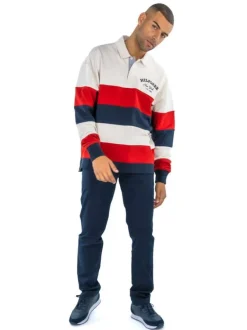 Sweat à col boutonné écru avec coupe droite et nom de la marque brodé