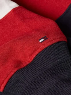 Sweat à col boutonné écru avec coupe droite et nom de la marque brodé