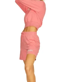 Sweat corail en coton coupe cropped col rond et manches longues avec logo université