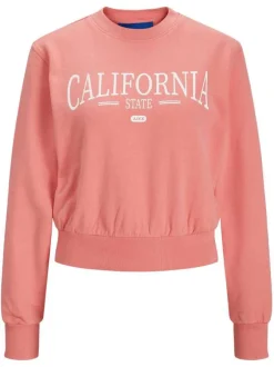 Sweat corail en coton coupe cropped col rond et manches longues avec logo université