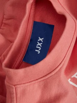 Sweat corail en coton coupe cropped col rond et manches longues avec logo université