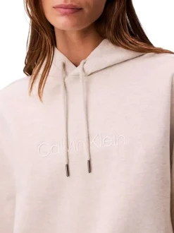 Sweat écru en coton mélangé à coupe droite avec un col à capuche