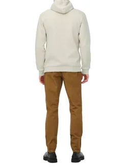 Sweat écru en coton mélangé uni col à capuche et poche kangourou