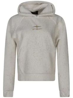 Sweat écru uni avec des copeaux incrustés à coupe droite avec un col à capuche
