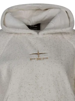 Sweat écru uni avec des copeaux incrustés à coupe droite avec un col à capuche