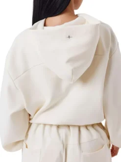 Sweat écru uni avec une coupe cropped à capuche et à manches longues