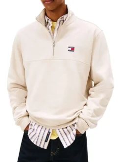 Sweat écru uni avec une coupe droite et un col camionneur