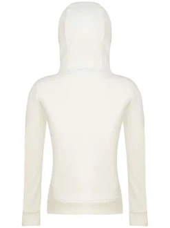 Sweat écru uni coupe droite avec un col à capuche et de la dentelle au niveau des épaules
