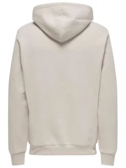 Sweat écru uni coupe droite avec un col à capuche et une poche kangourou