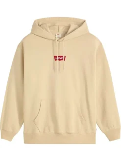 Sweat écru uni en coton avec un col à capuche et une poche traversante