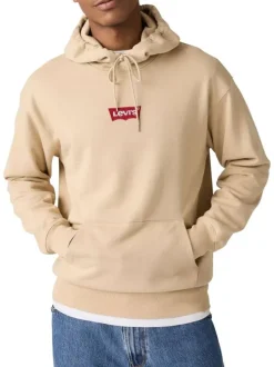 Sweat écru uni en coton avec un col à capuche et une poche traversante