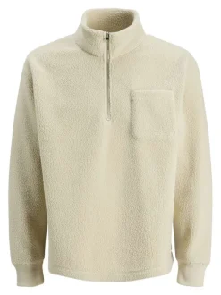 Sweat écru uni en sherpa avec des manches longues et un col camionneur