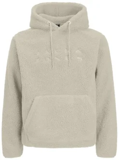Sweat écru uni en sherpa avec une coupe droite et un col à capuche