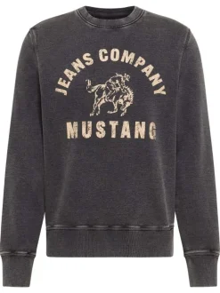 Sweat en coton anthracite légèrement délavé avec un imprimé et un col rond