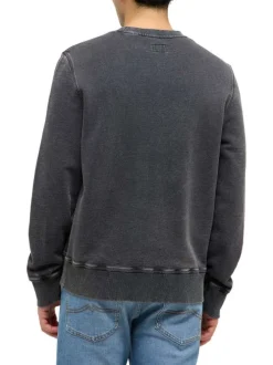 Sweat en coton anthracite légèrement délavé avec un imprimé et un col rond