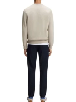 Sweat en coton beige coupe ajustée pourvu d'un col rond côtelé