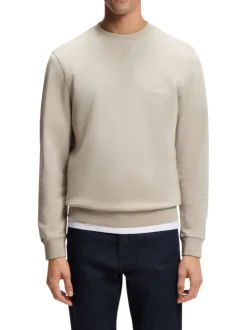 Sweat en coton beige coupe ajustée pourvu d'un col rond côtelé