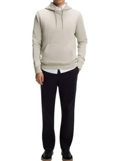 Sweat en coton beige à coupe droite pourvu d'un col à capuche