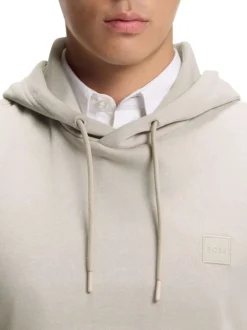 Sweat en coton beige à coupe droite pourvu d'un col à capuche