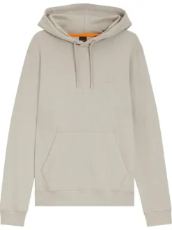 Sweat en coton beige à coupe droite pourvu d'un col à capuche