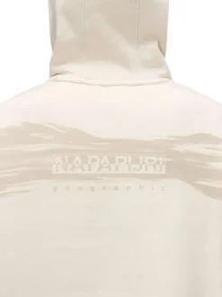 Sweat en coton beige imprimé avec une coupe droite et un col à capuche