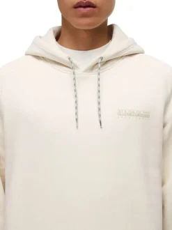 Sweat en coton beige imprimé avec une coupe droite et un col à capuche