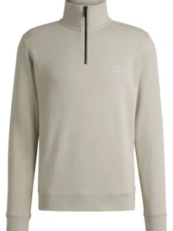 Sweat en coton beige pourvu d'un col camionneur à glissière