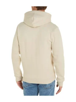 Sweat en coton beige uni avec coupe droite et un col à capuche