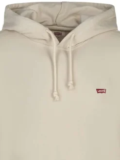 Sweat en coton beige uni avec une coupe droite et un col à capuche