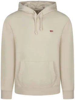 Sweat en coton beige uni avec une coupe droite et un col à capuche