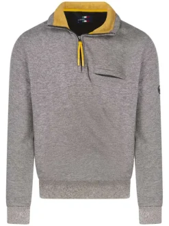 Sweat en coton beige uni avec une coupe droite et un col montant et zippé