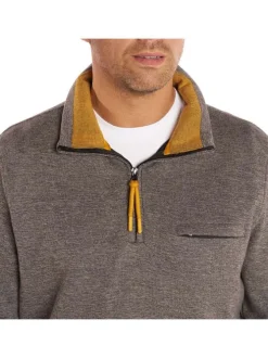 Sweat en coton beige uni avec une coupe droite et un col montant et zippé