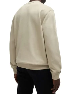 Sweat en coton beige uni avec une coupe regular fit et un patch à la poitrine