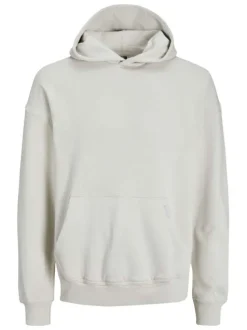 Sweat en coton beige uni coupe droite avec un col à capuche et étiquette cousue