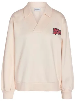 Sweat en coton biologique mélangé écru uni à col à revers et à coupe oversize