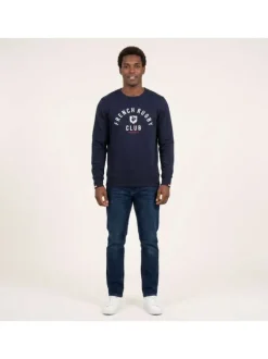 Sweat en coton biologique mélangé marine uni pourvu d'un col rond