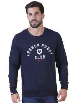 Sweat en coton biologique mélangé marine uni pourvu d'un col rond