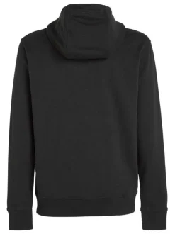 Sweat en coton biologique noir uni avec logo de la marque sur la manche gauche
