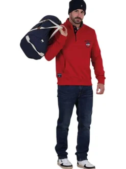 Sweat en coton biologique rouge uni avec une coupe droite et un col camionneur