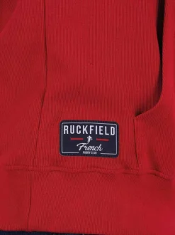 Sweat en coton biologique rouge uni avec une coupe droite et un col camionneur