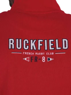 Sweat en coton biologique rouge uni avec une coupe droite et un col camionneur