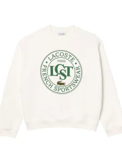 Sweat en coton blanc avec grand imprimé vert, une coupe droite et un col rond