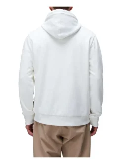 Sweat en coton blanc imprimé, col à capuche et poche à rabat avec logo brodé