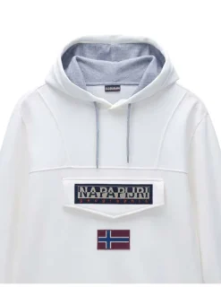Sweat en coton blanc imprimé, col à capuche et poche à rabat avec logo brodé