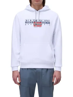 Sweat en coton blanc uni avec une coupe droite et un col à capuche